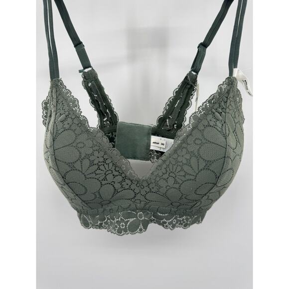 aerie Other - Aerie Women Bralette Bra Olive Green 34D Strappy Lace Floral Padded Non Wire NWT